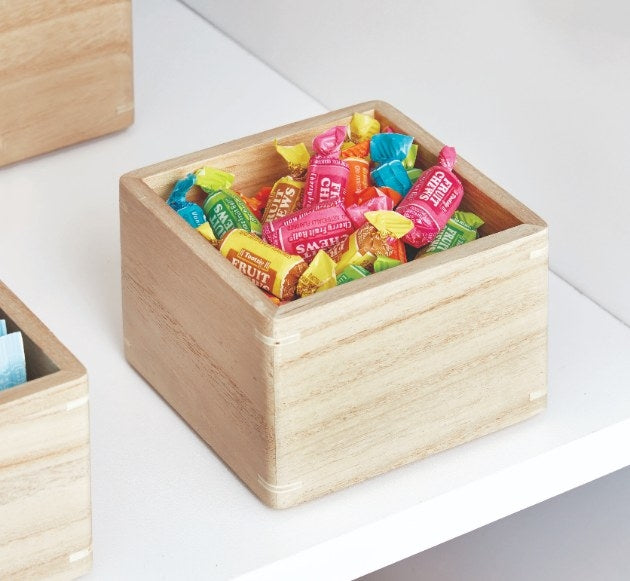 iDesign - Opbergbox, 11.5 x 11.5 x 7.6 cm, Paulownia Hout, Beige - iDe