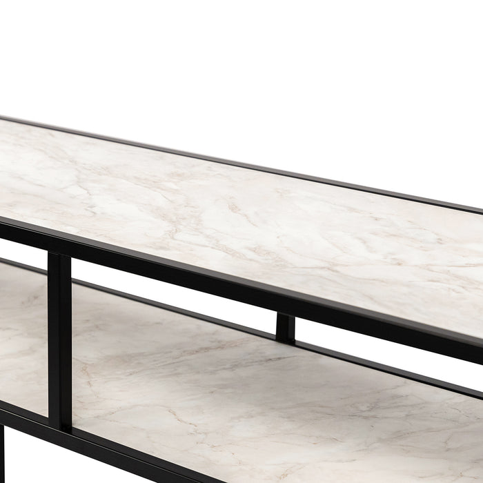 Stalux Side-table 'Teun' 150cm, kleur zwart | wit marmer