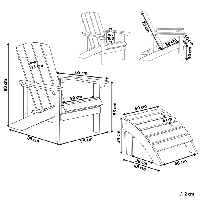 Beliani - ADIRONDACK - Tuinstoel met voetenbank - Rood - Kunsthout