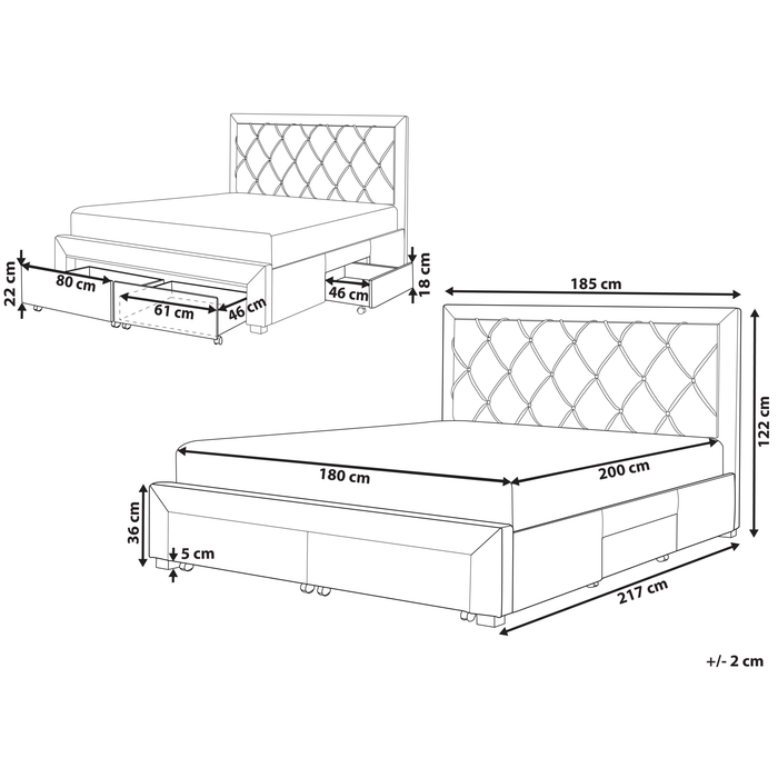 Beliani-LIEVIN-Bed met opbergruimte-Lichtgrijs-180 x 200 cm-Fluweel
