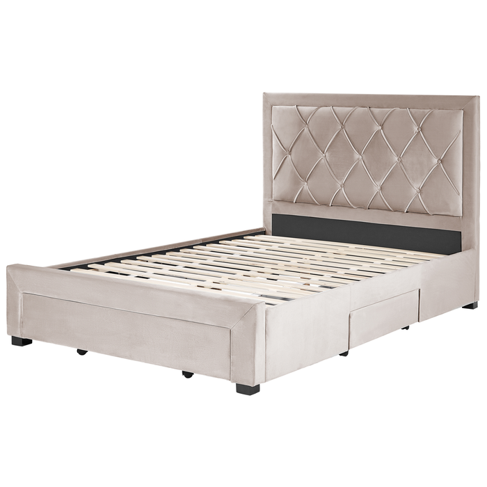 Beliani-LIEVIN-Bed met opbergruimte-Beige-140 x 200 cm-Fluweel