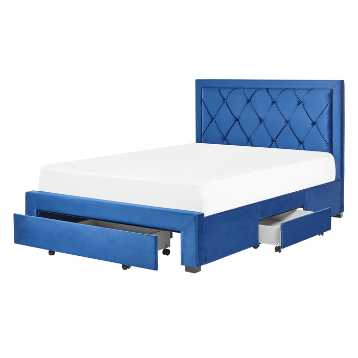 Beliani-LIEVIN-Bed met opbergruimte-Marineblauw-140 x 200 cm-Fluweel