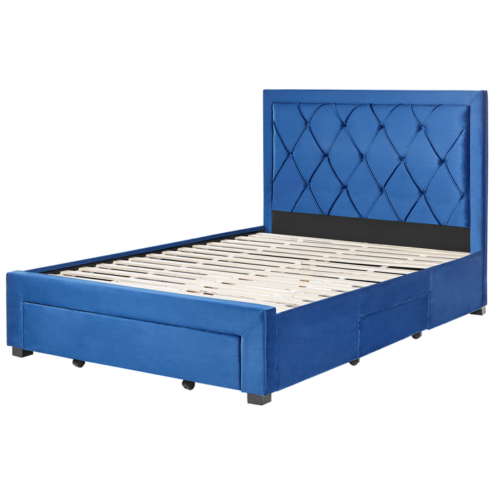 Beliani-LIEVIN-Bed met opbergruimte-Marineblauw-140 x 200 cm-Fluweel