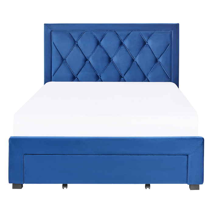 Beliani-LIEVIN-Bed met opbergruimte-Marineblauw-140 x 200 cm-Fluweel