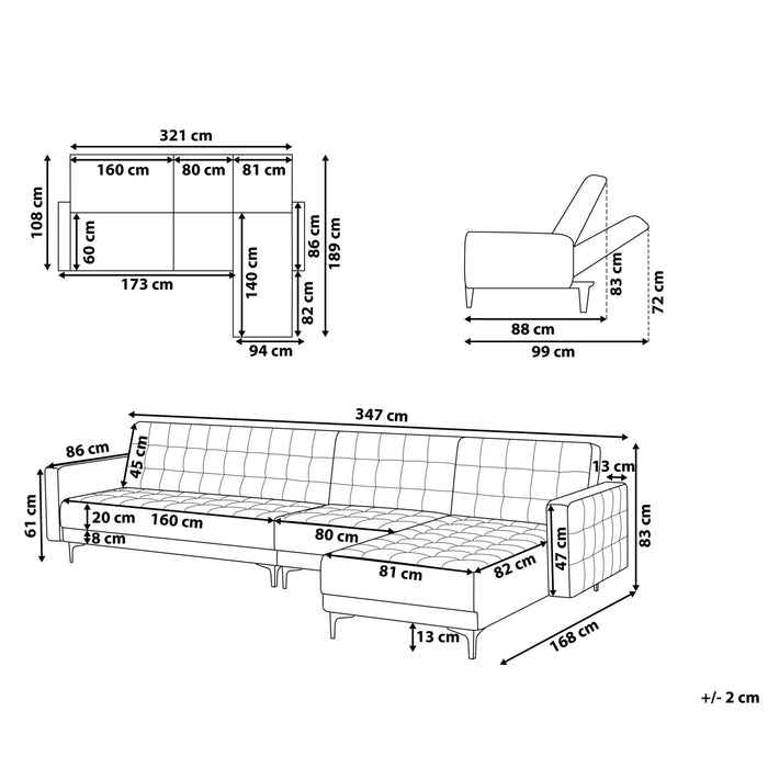 Beliani - ABERDEEN - Slaapbank - Zwart - Linkerzijde - Fluweel