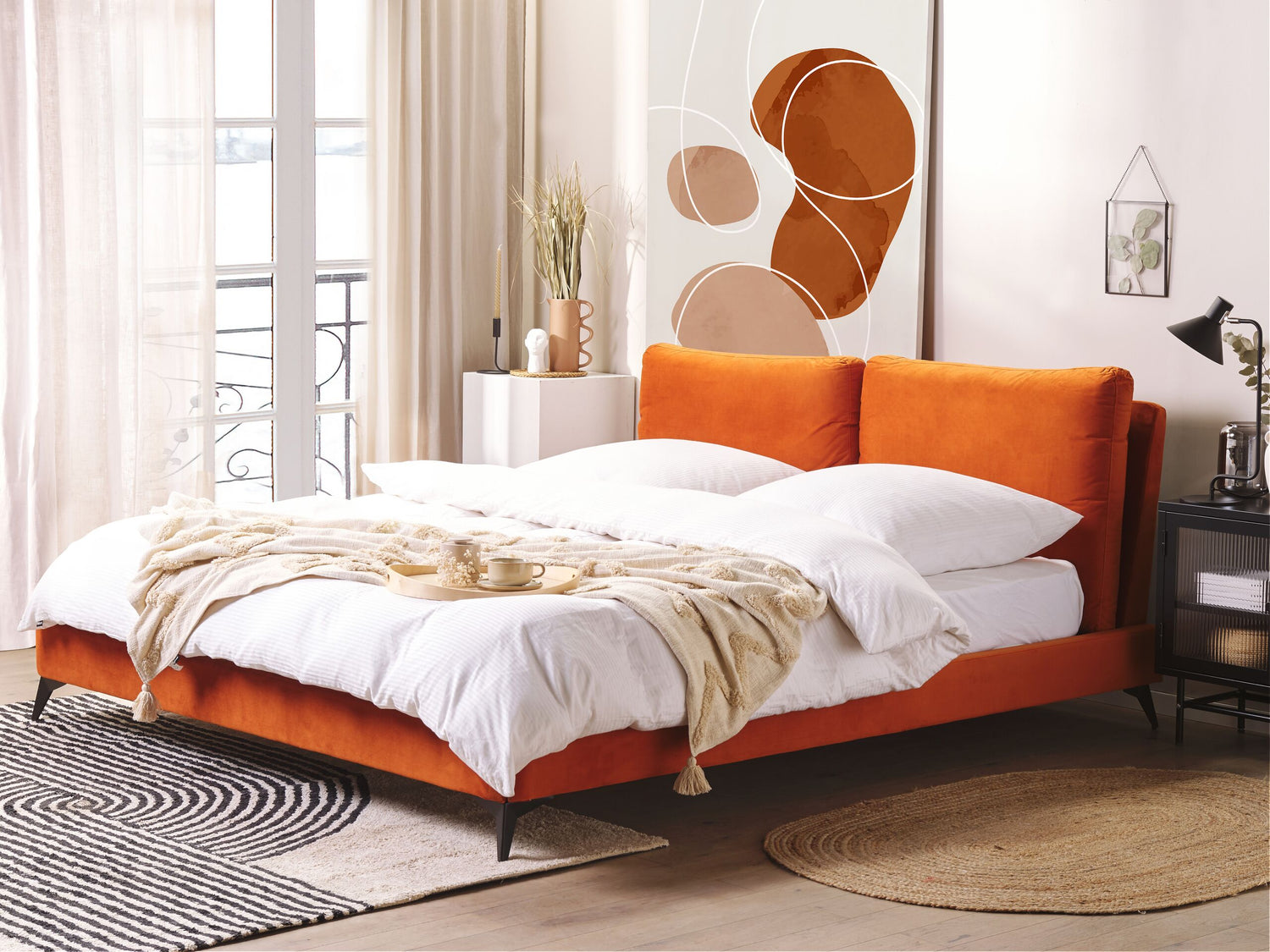 Beliani - MELLE - Tweepersoonsbed - Oranje - 180 x 200 cm - Fluweel