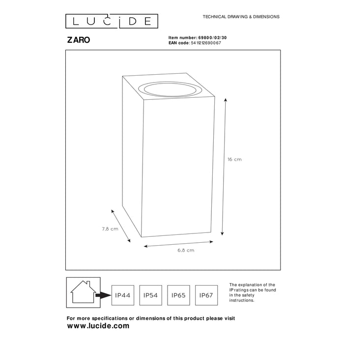 Lucide ZARO Wandspot - Zwart