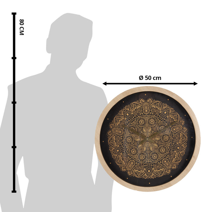 Clayre & Eef Wandklok  Ø 50 cm Zwart Goudkleurig Hout Glas Muurklok