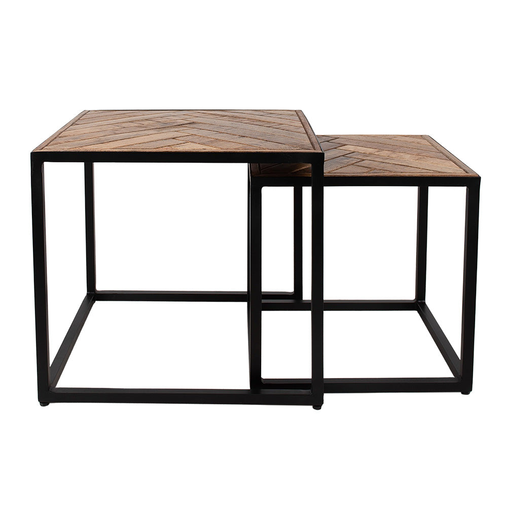 Clayre & Eef Bijzettafel Set van 2  50x50x45 cm Bruin Zwart Hout Ijzer