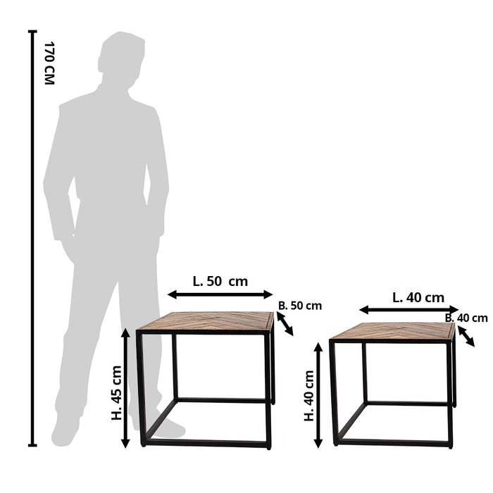 Clayre & Eef Bijzettafel Set van 2  50x50x45 cm Bruin Zwart Hout Ijzer