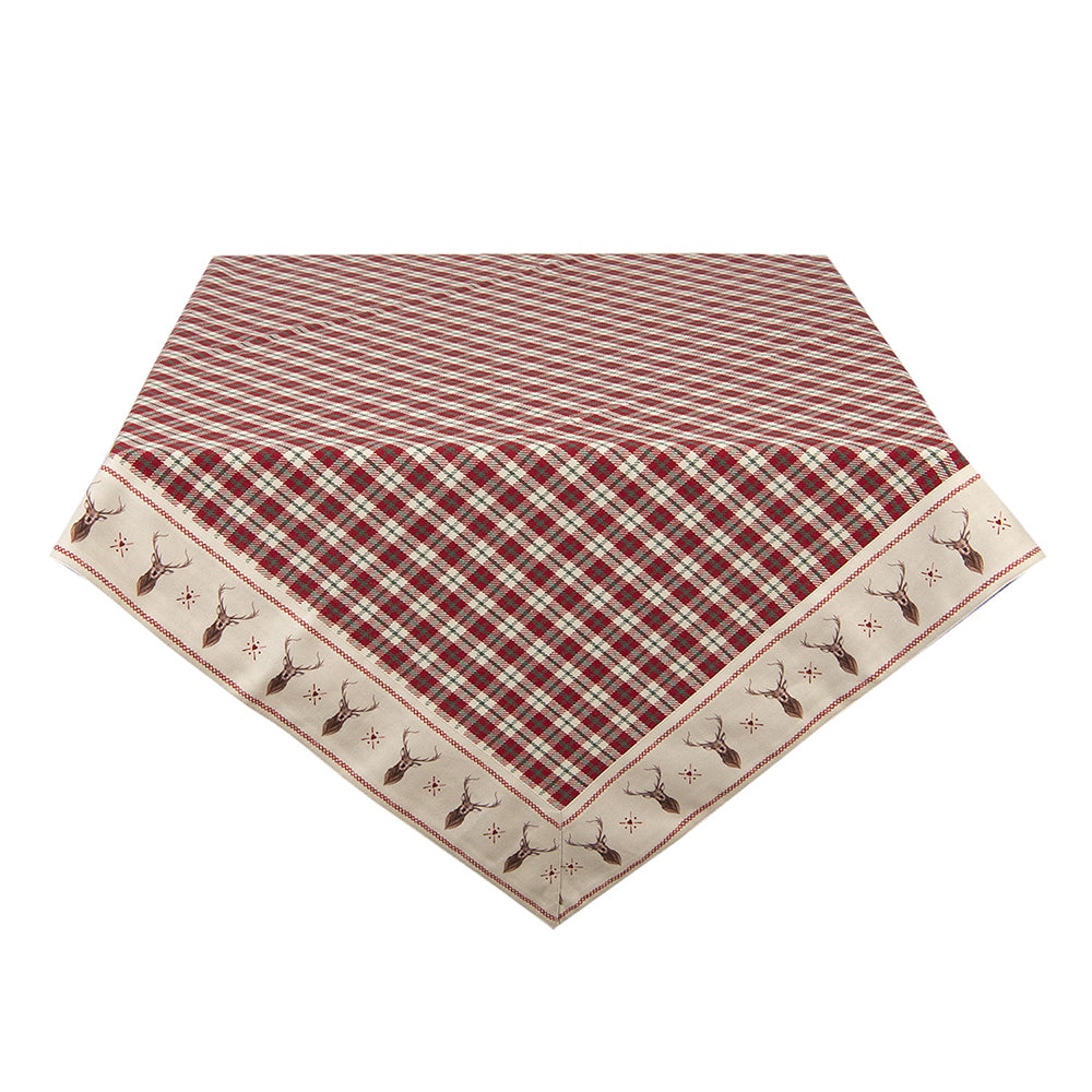 Clayre & Eef Tafelkleed 150x250 cm Rood Beige Katoen Ruit Hert