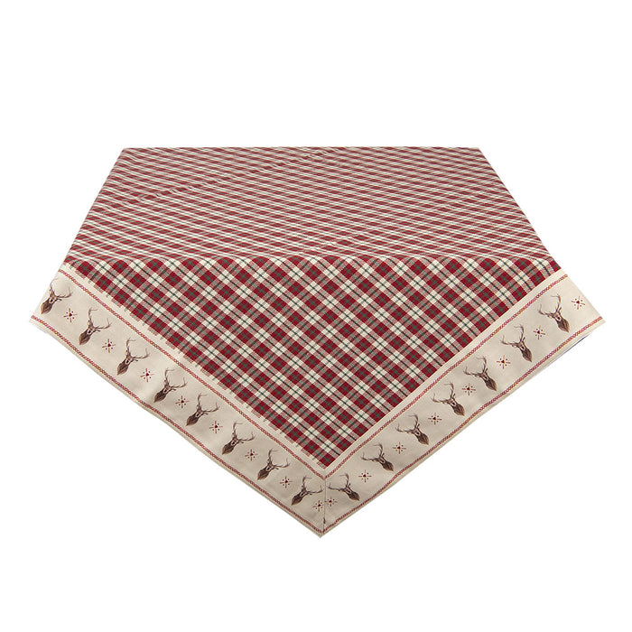 Clayre & Eef Tafelkleed 150x250 cm Rood Beige Katoen Ruit Hert