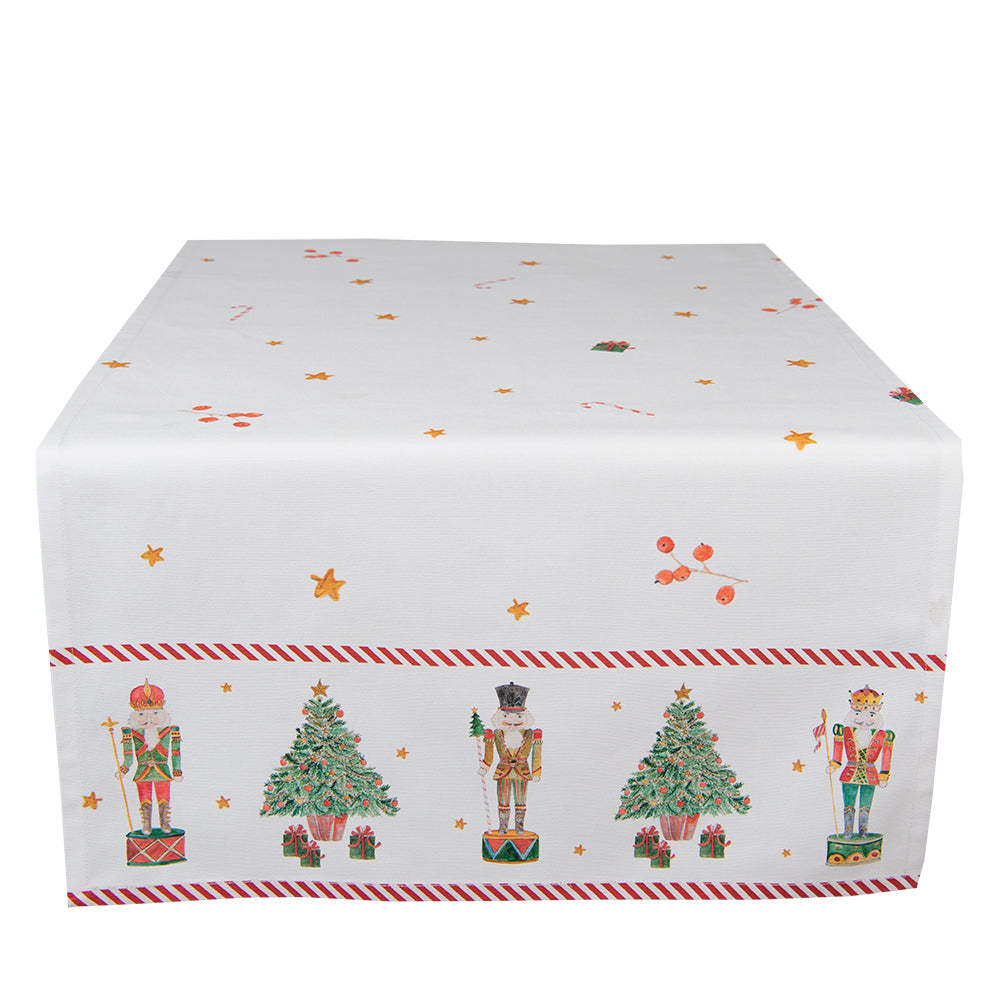 Clayre & Eef Tafelloper Kerst 50x140 cm Wit Rood Katoen Notenkrakers