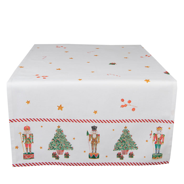 Clayre & Eef Tafelloper Kerst 50x140 cm Wit Rood Katoen Notenkrakers