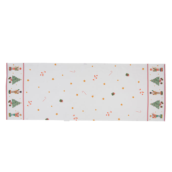 Clayre & Eef Tafelloper Kerst 50x140 cm Wit Rood Katoen Notenkrakers