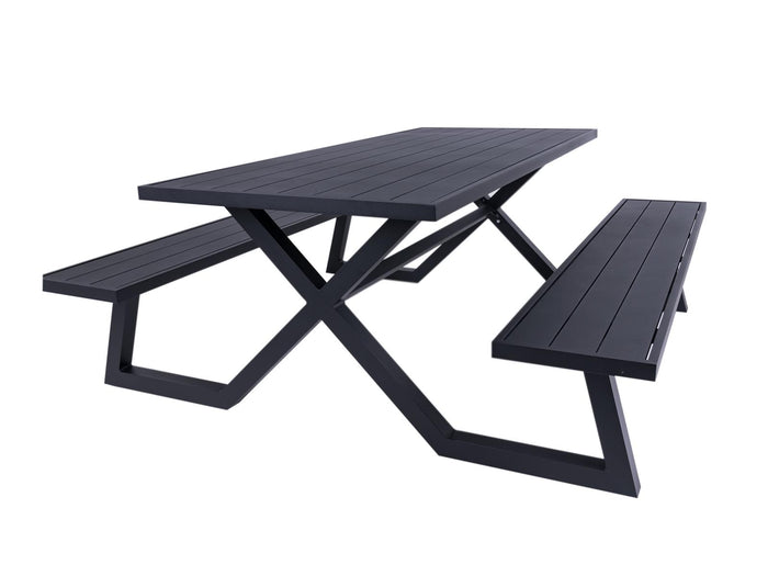 luxe aluminium picknicktafel Dex 200 cm zwart