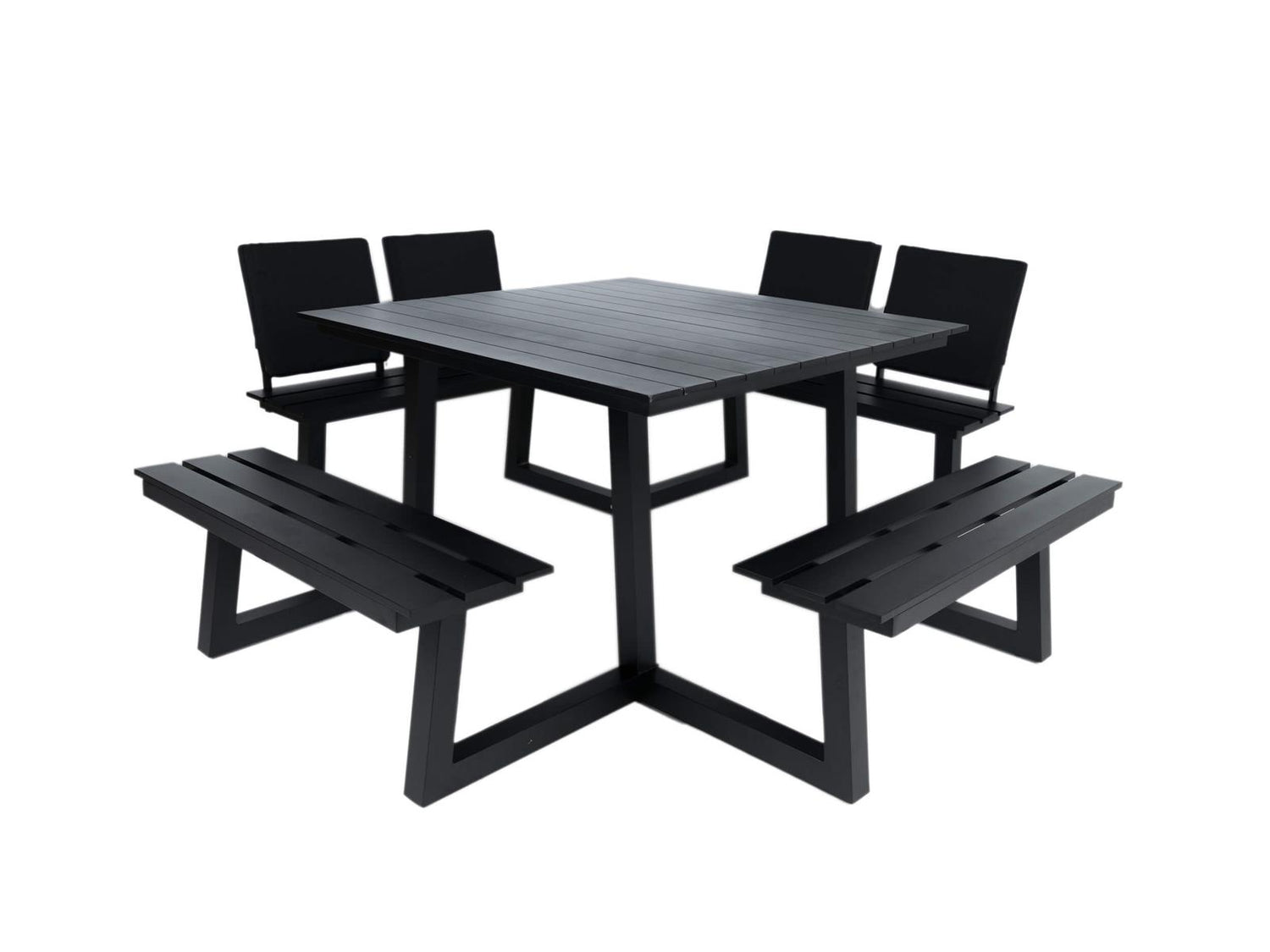 MaximaVida Dex 215 cm zwart picknicktafel met 2 rugleuningen