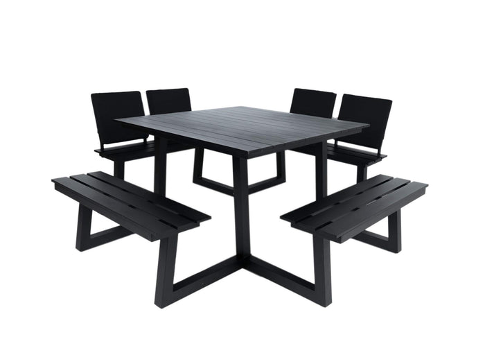 MaximaVida Dex 215 cm zwart picknicktafel met 2 rugleuningen