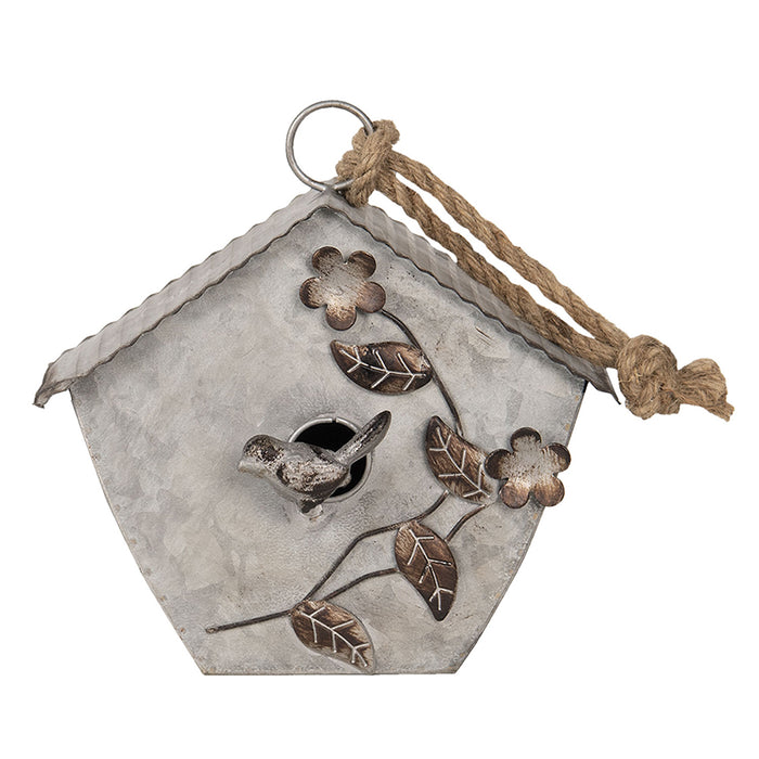 Clayre & Eef Vogelhuis 21x11x22 cm Grijs Ijzer Bloemen Vogelhuisje