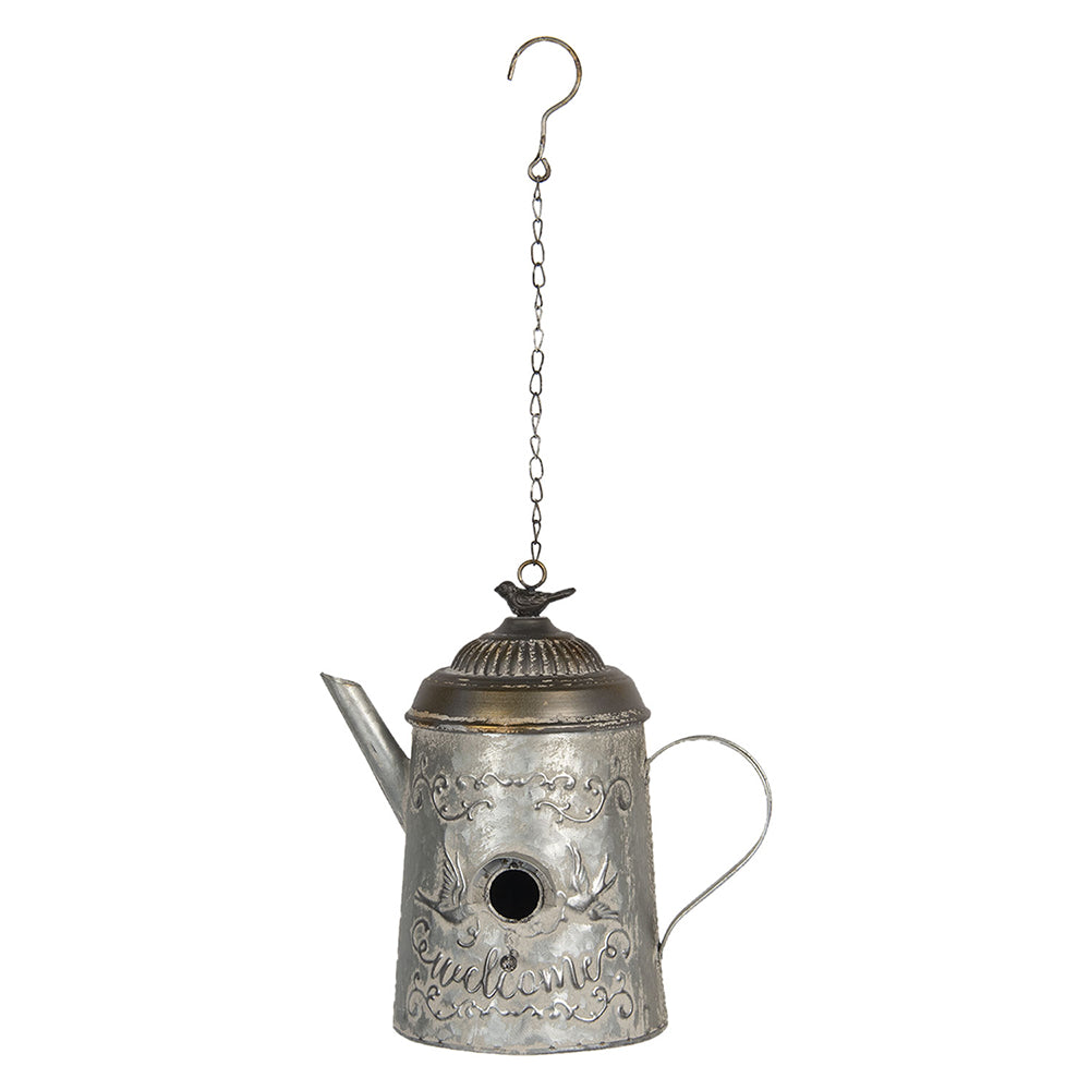 Clayre & Eef Vogelhuis 29*18*29 cm Grijs Metaal Rond Theepot