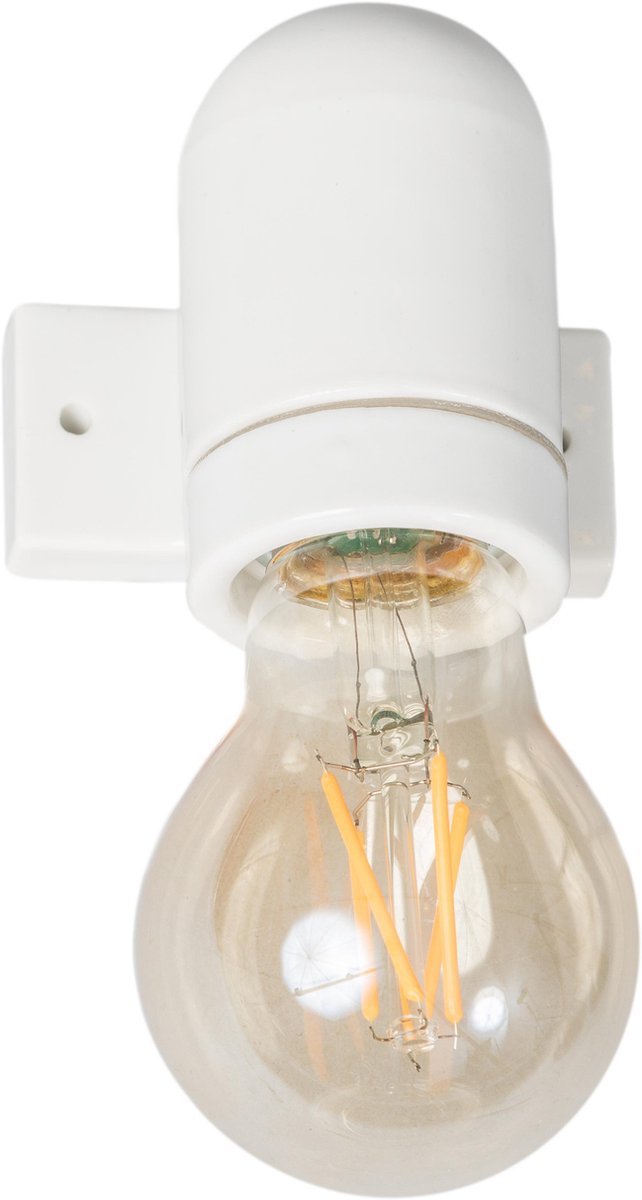 ETH vintage wandlamp glad porselein wit E27