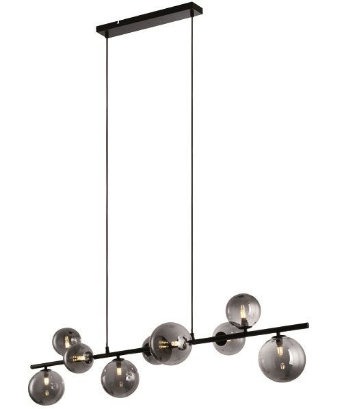 Freelight Hanglamp Calcio Zwart - Smoke Glas 9Lichts 125cm