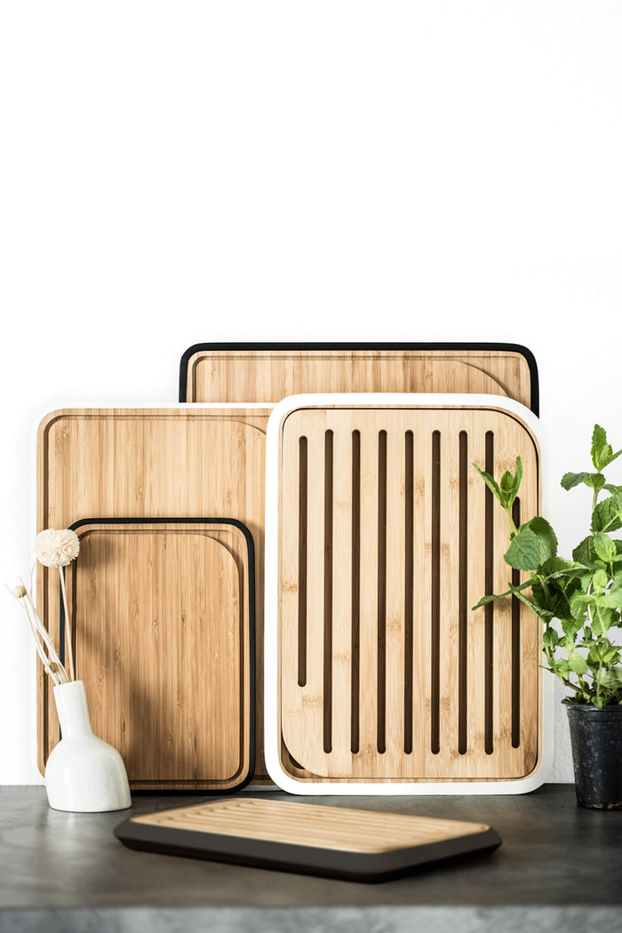 Pebbly - Snijplank met Sapgeul, Bamboe, Wit, 35 x 25 cm - Pebbly