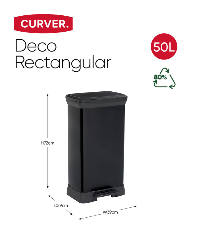 Curver Pedaalemmer Deco rechthoekig 50 L metallic zwart