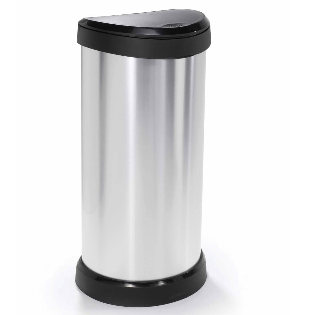 Curver Afvalemmer met drukdeksel Deco 40 L zilverkleurig