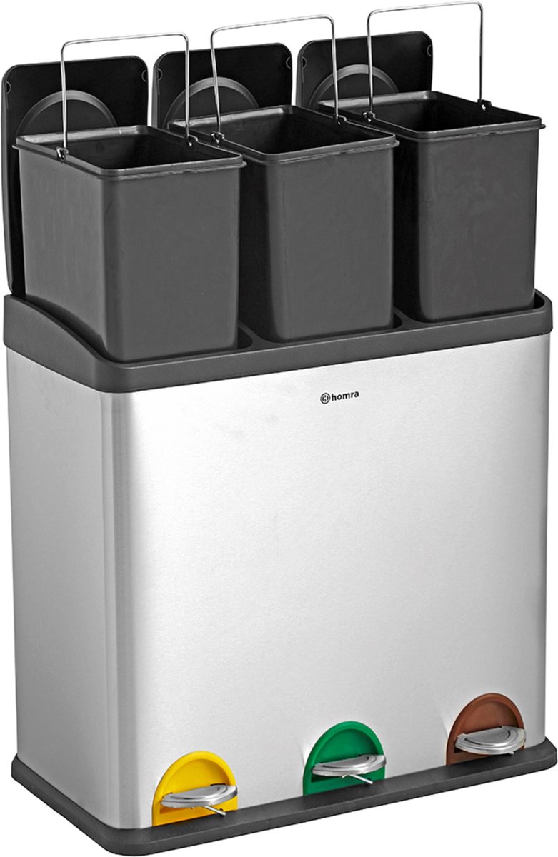 Homra STEPHS afvalscheiding prullenbak - 3 vakken - 60L - RVS
