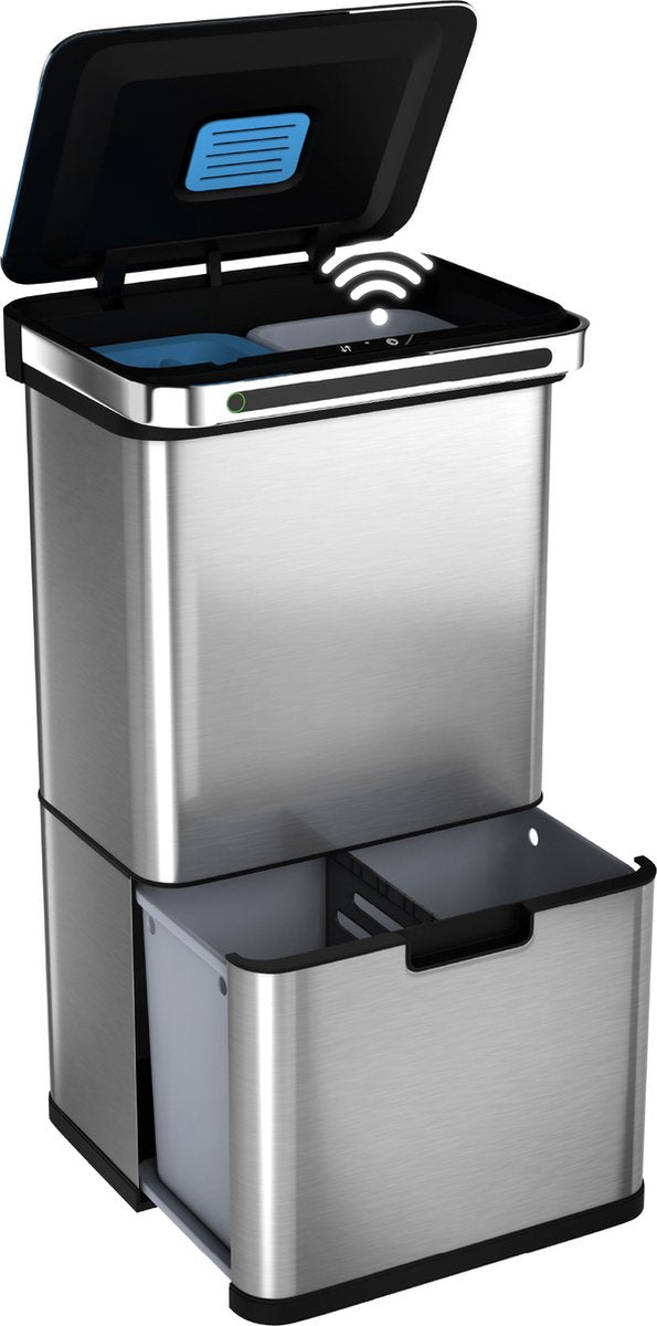 StangVollby Halden prullenbak met sensor - 4 vakken - 50L - RVS