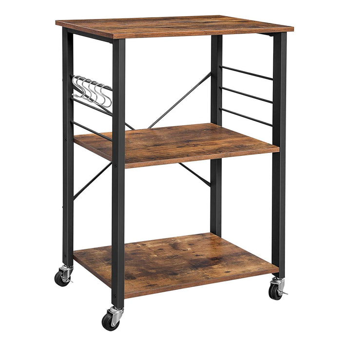 Keukentrolley - 3 niveaus - 6 haken - 60x89x40 cm - vintage bruin