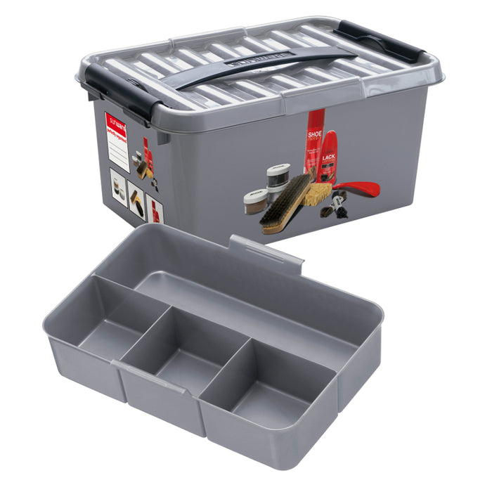 SUNWARE SCHOENPOETSDOOS 15L met tray 40x30x18cm metaal-zwart