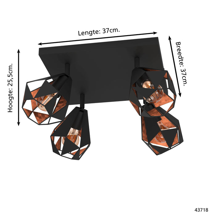 EGLO Carlton 7 Spot - E27 - 37 cm - Zwart|Koper - Staal