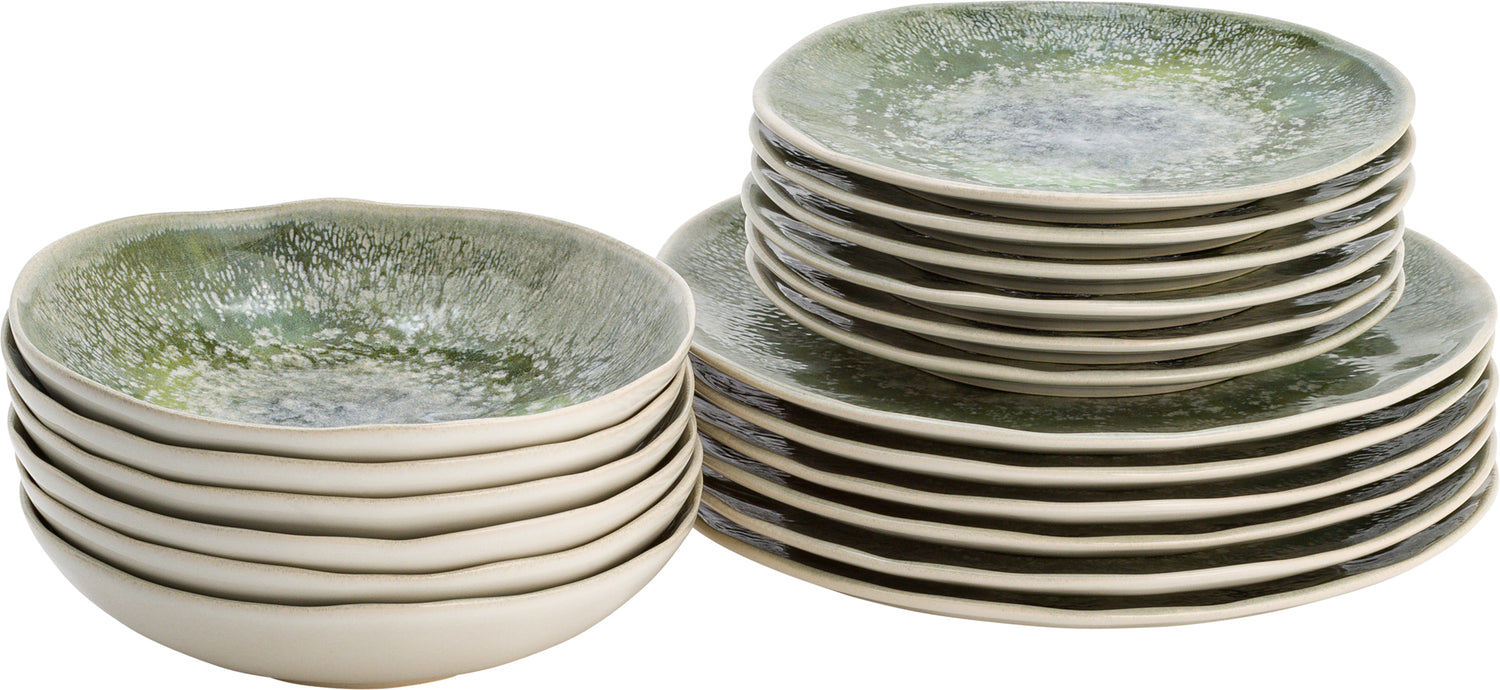 Lite-Body - Serviesset Chloé Wave - 6 pers - 18 delig - Groen Relief