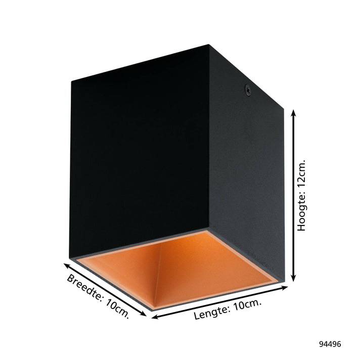 EGLO Polasso - Plafondlamp - 1 Lichts - LED - 10X10cm - Zwart, Koper
