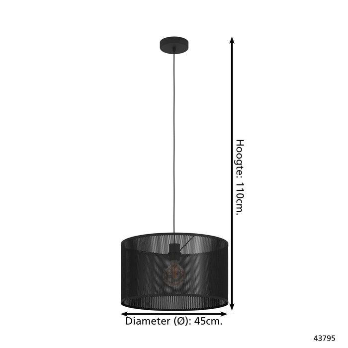 EGLO Manby Hanglamp - E27 - Ø 45 cm - Zwart - Staal