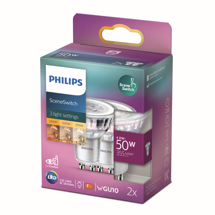 Philips LED Spot SceneSwitch - 50 W - GU10 - warmwit licht - 2 stuks