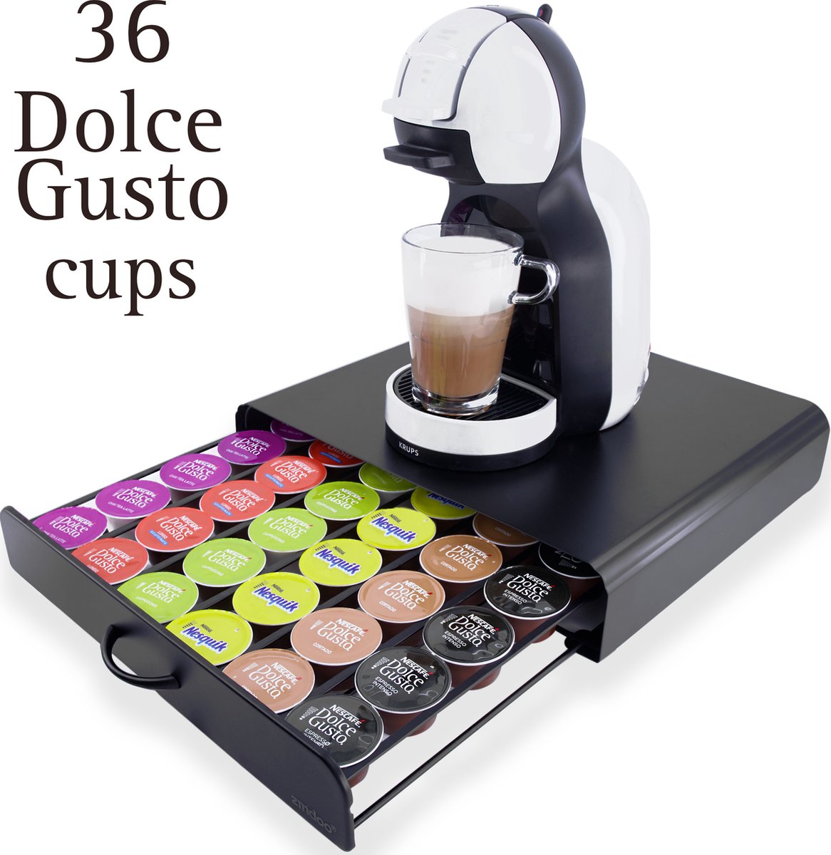 Zindoo capsulehouder met lade - 36 cups - Zwart