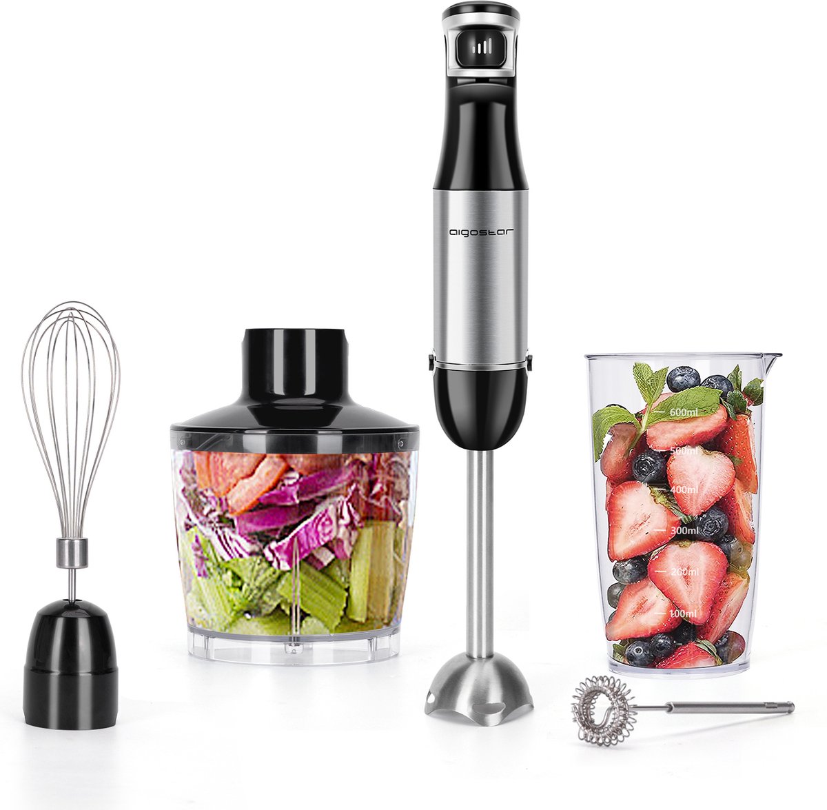 Aigostar Martin 30A0J- 5-in-1 Staafmixer set - 1000W - zwart - RVS