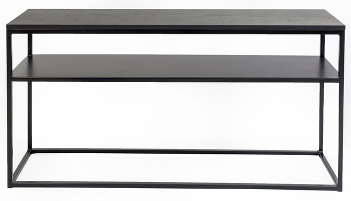 24Designs Power Sidetable – B135 X D35 X H70 Cm – Metaal – Zwart Eiken