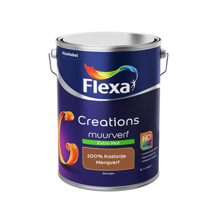 Flexa Creations - Muurverf Extra Mat - 100% Kastanje  - 5 liter