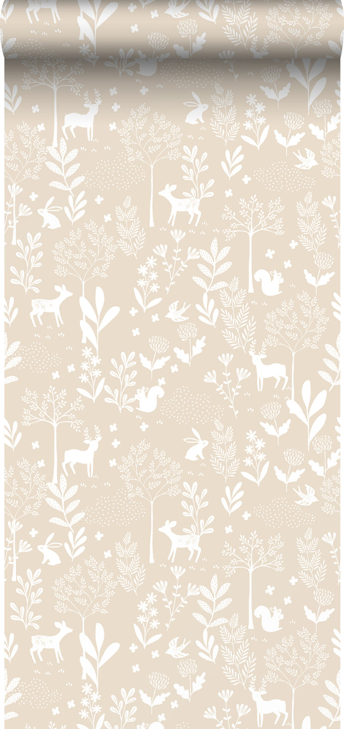 ESTAhome behang bos met bosdieren beige - 53 cm x 10,05 m - 139522