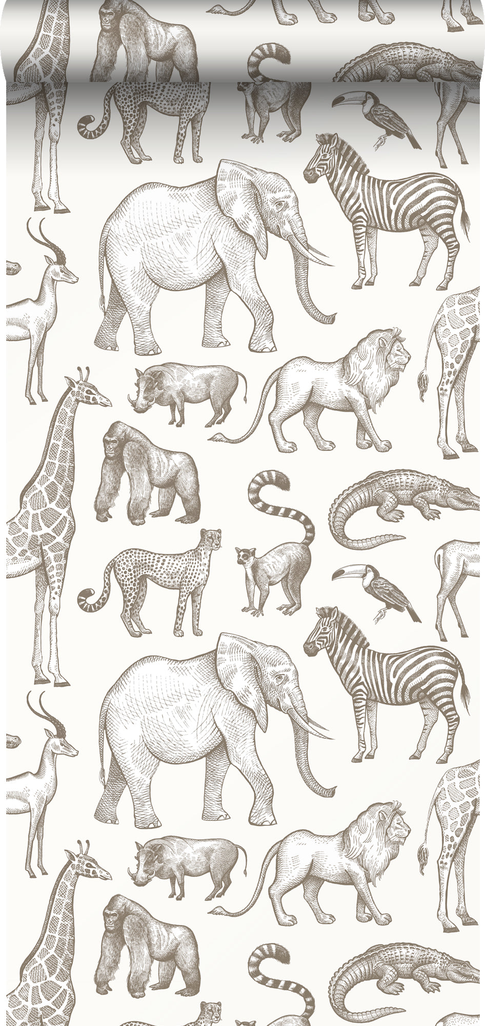 ESTAhome behang jungle dieren gebroken wit - 53 cm x 10,05 m - 139510
