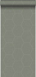 ESTAhome behang hexagon vergrijsd olijfgroen - 0,53 x 10,05 m - 148751