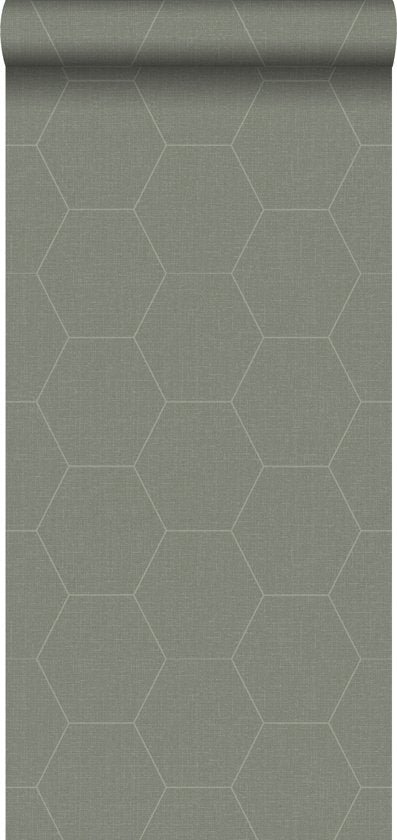ESTAhome behang hexagon vergrijsd olijfgroen - 0,53 x 10,05 m - 148751