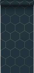 ESTAhome behang hexagon donkerblauw en goud - 0,53 x 10,05 m - 139237