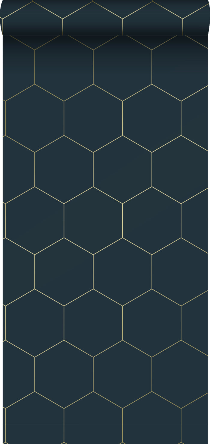 ESTAhome behang hexagon donkerblauw en goud - 0,53 x 10,05 m - 139237