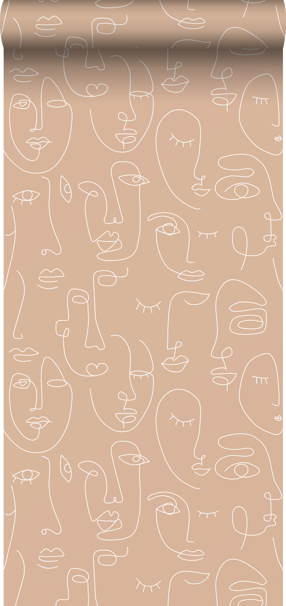 ESTAhome behang line art gezichten perzik roze en wit - 0,53 x 10,05 m