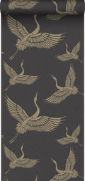 Origin Wallcoverings behang kraanvogels zwart en beige - 50 x 900 cm -